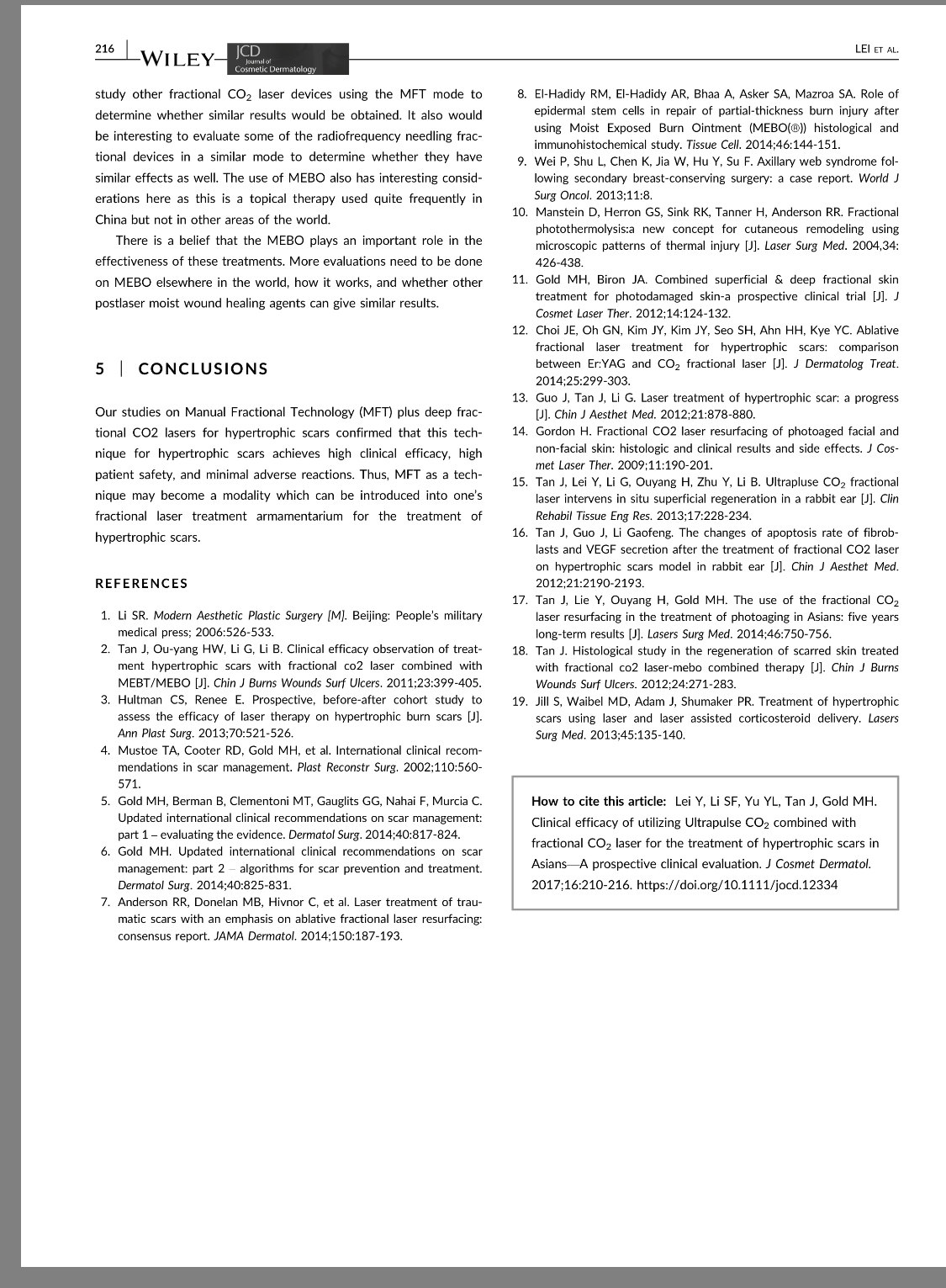 超脉冲CO2点阵激光治疗增生性疤痕(美国美容